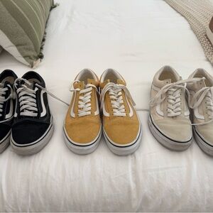 Vans Old Skool Sneakers in Mustard Yellow, tan and black with White Stripe 25eac